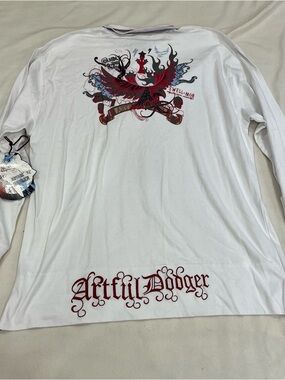 Artful Dodger Mens 2XL Polo Shirt White Embroidery Long Sleeve Streetwear